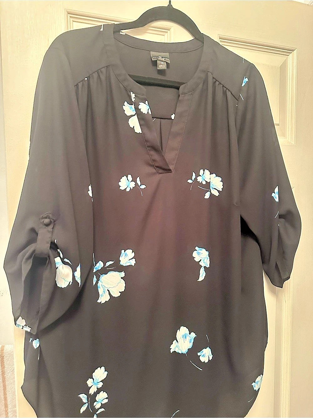 Worthington Floral Blouse Black & Blue XXL